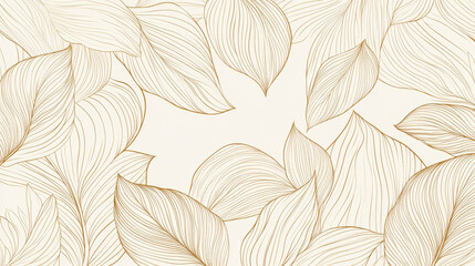 Botanical leaf line art wallpaper background with a luxury, hand-drawn foliage pattern in minimalist linear contours. Ideal for fabric, prints, covers, banners, and invitations. 