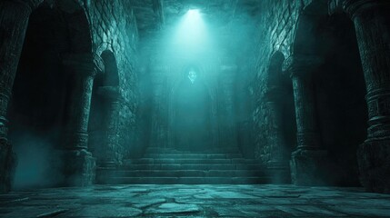 3D illustration of a mystical ancient temple catacomb setting