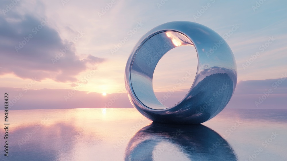 Poster 3d render of an abstract minimalist background featuring a futuristic landscape with a serene seasca