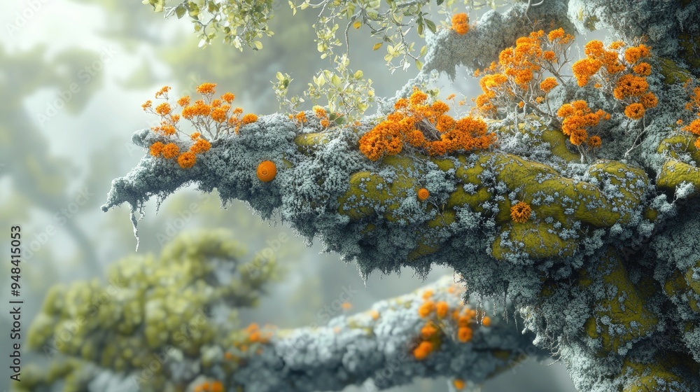 Poster 3d fractal enchanting lichen landscape with depth of field effect fantasy background rendering