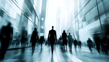 Blurred Silhouettes of People Walking Through a Modern Cityscape