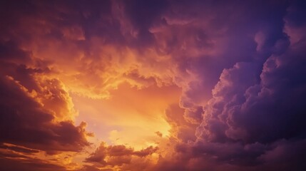 Fototapeta premium Dramatic sunset sky with vibrant clouds over serene landscape