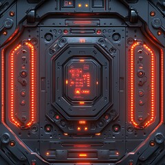 Fototapeta premium Futuristic metal door with intricate mechanical details. Generative AI