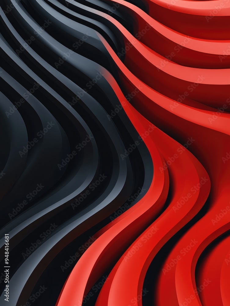 Poster 3d rendered abstract background featuring a wave design in red and black tones