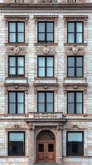Obraz premium Classical building facade with ornate stonework and symmetry. Generative AI