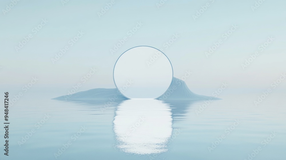 Poster 3d render featuring an abstract minimalist background showcasing a serene seascape with smooth water
