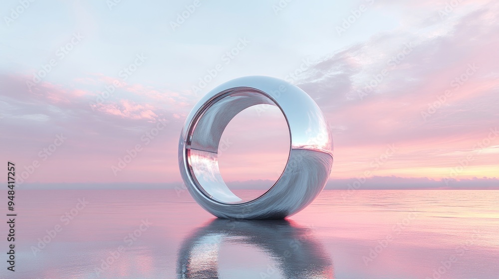 Poster 3d render of an abstract minimalist background featuring a futuristic landscape with a serene seasca