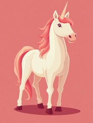 Obraz premium 2D cartoon illustration of a fantasy unicorn horse featuring a flat design style
