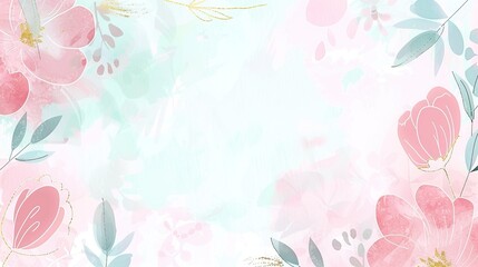 Charming Light Pink and Blue Watercolor Floral Background with Delicate Pastel Tones and Minimalistic Design