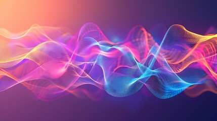Fototapeta premium A stylized graphic of frequency waves, featuring a series of overlapping curves and peaks in vibrant hues, set against a gradient backdrop, evoking a sense of communication and connectivity