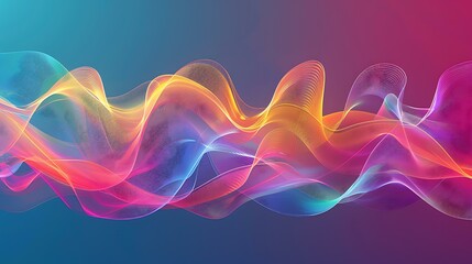 A stylized graphic of frequency waves, featuring a series of overlapping curves and peaks in vibrant hues, set against a gradient backdrop, evoking a sense of communication and connectivity