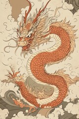 2D cartoon illustration of a Chinese dragon featuring hand drawn art suitable for posters and banners Represents a magical zodiac sign and mystic character design