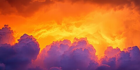 Vibrant sunset clouds glowing with orange and purple hues at twilight