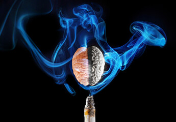 Creative Concept of Brain and Cigarette with Smoke Effects