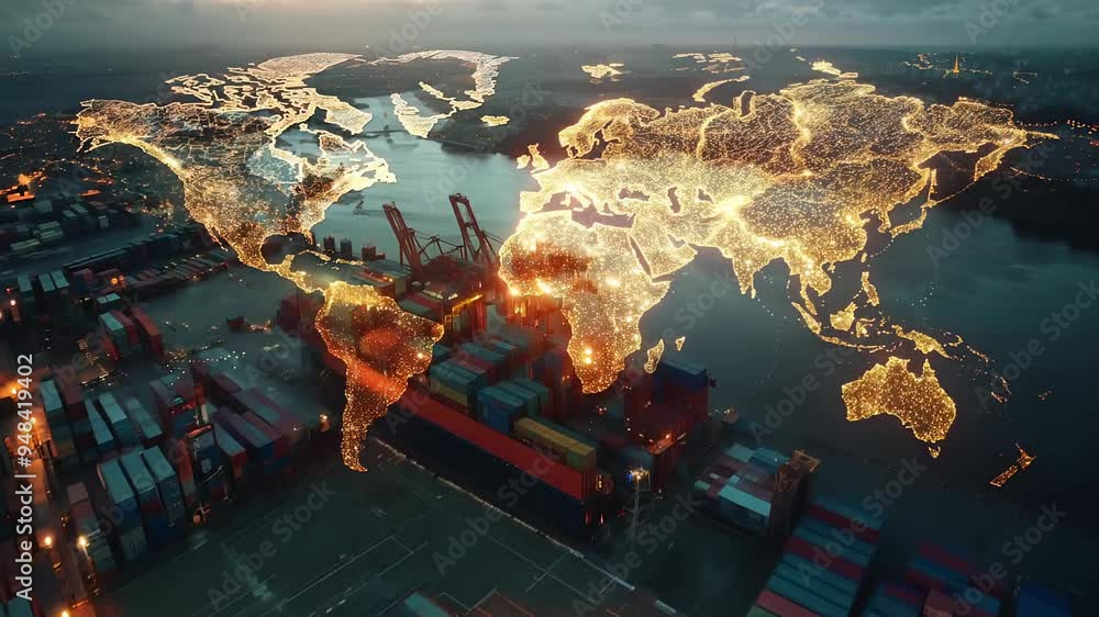 Poster logistics delivery, world map with logistic network distribution on background. background for conce