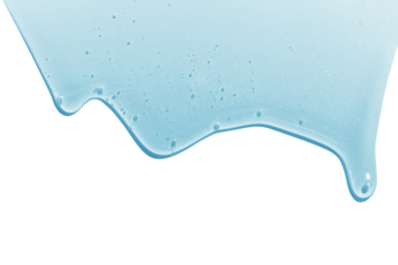 Flowing blue liquid on empty background. Cosmetics, shampoo, serum, snail slime.