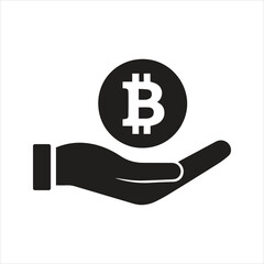 Bitcoin icon. Coin in hand. Cryptocurrency icon