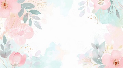 Charming Light Pink and Blue Watercolor Floral Background with Delicate Pastel Tones and Minimalistic Design