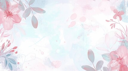 Charming Light Pink and Blue Watercolor Floral Background with Delicate Pastel Tones and Minimalistic Design