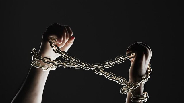 Hands Breaking Chains Metal Or Steel Chain Is Blown To Pieces Break Free Animation Of Hands Breaking Silver Chains Metal Or Steel Chain Is Blown To Pieces Concept Of Regains Freedom
