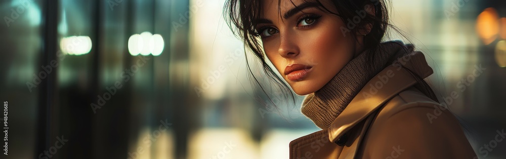 Canvas Prints Candid portrait of a woman in a stylish coat during golden hour