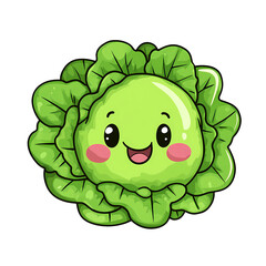 Obraz premium Cute Lettuce vegetable Food Cartoon Sticker on transparent background, generated ai