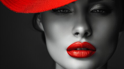 Obraz premium portrait of a black and white model with red lips in color