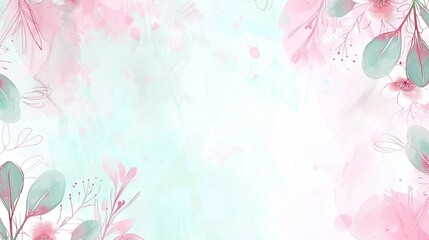 Charming Light Pink and Blue Watercolor Floral Background with Delicate Pastel Tones and Minimalistic Design