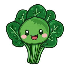 Fototapeta premium Cute Spinach vegetable Food Cartoon Sticker on transparent background, generated ai