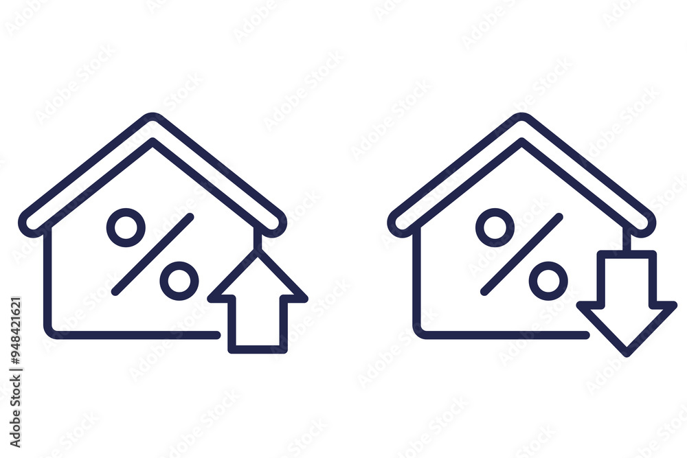 Wall mural mortgage rate growing and reducing icons, line design