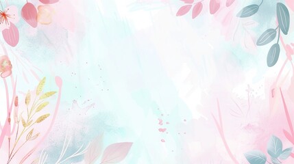 Charming Light Pink and Blue Watercolor Floral Background with Delicate Pastel Tones and Minimalistic Design