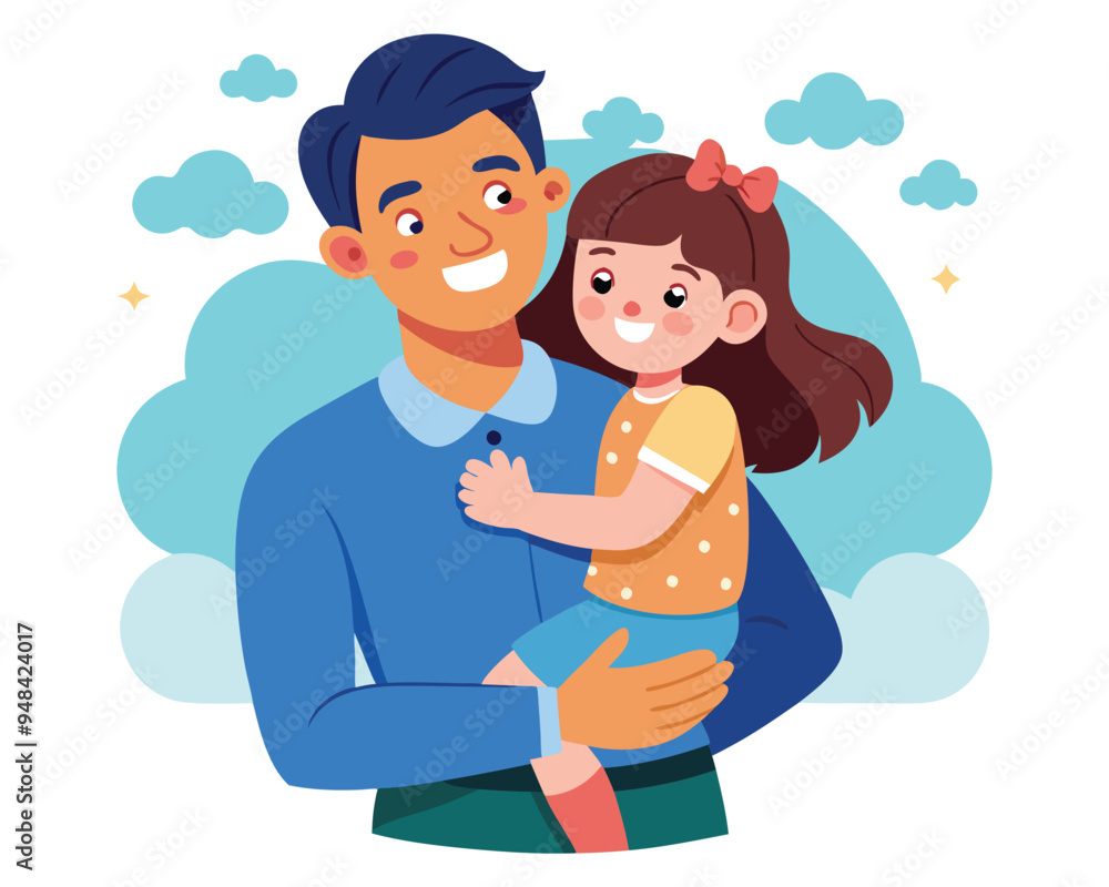 Poster happy daughter in dad arms vector illustration flat style