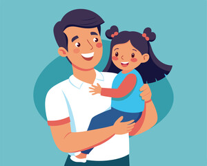 happy daughter in dad arms vector illustration flat style