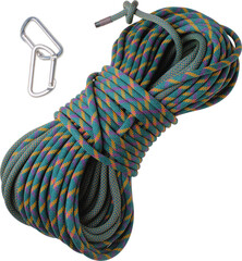 climbing rope on the white background, climbing equipment, carabiners and rope , Vibrant Climbing Rope Coils