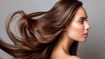 Fototapeta premium Infographic Illustrating the Positive Effects of Hair Filler Molecules on Hair Growth, Volume, and Strength, Depicting a Woman with Long, Flowing, and Healthy Hair.