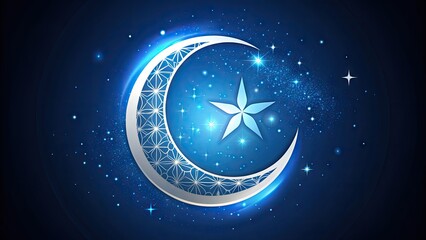 Elegant, modern logo featuring a stylized crescent moon symbol in shades of blue and white, set against a clean, starry night sky background.