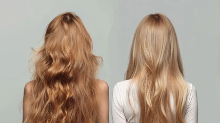 Naklejka premium Split Screen Comparison Showing Hair Before and After a Molecular Hair Regimen Treatment