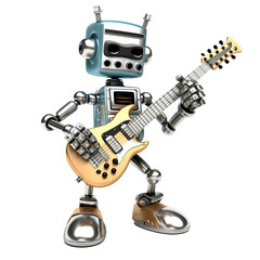An illustration of a robot playing a guitar