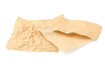 Crumpled kraft paper sheets isolated on white