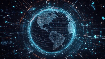 Fototapeta premium A visual of a globe encircled by digital networks, representing the flow of information and the power of global internet connections