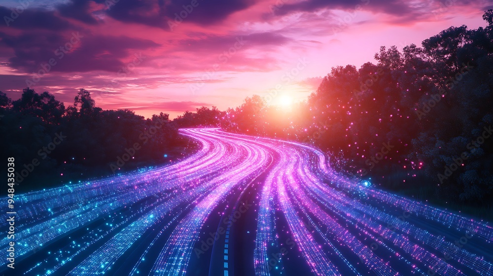 Poster digital landscape: discover and interact with futuristic virtual environments.