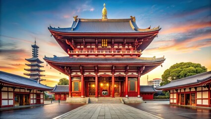 Obraz premium Ancient architecture of Tokyo's Sensoji Ji Temple in Asakusa, Japan