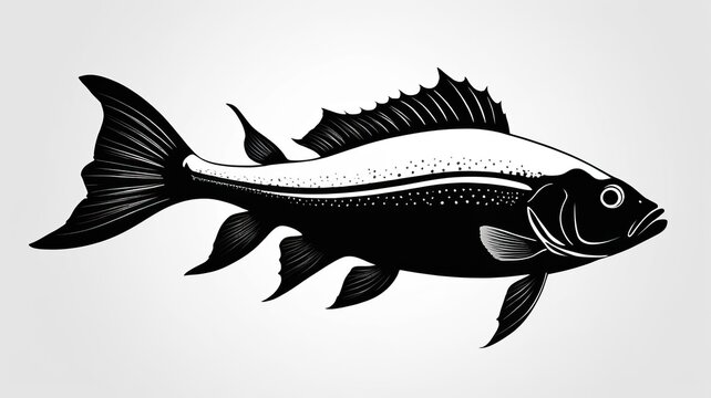 Schwarz Wei&szlig;e Fisch Illustration Auf Wei&szlig;em Hintergrund