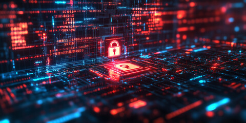 Conceptual glowing screen for cybersecurity, highlighting digital security features and interactive elements.