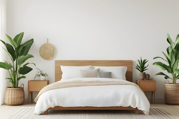 Cozy and inviting bohemian style bedroom with a mix of natural textures patterns and lush indoor plants creating a serene and relaxing atmosphere for rest and rejuvenation