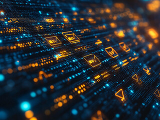 Futuristic holographic screen displaying data protection features and digital security information.