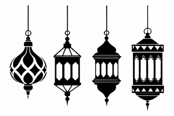 Vintage hanging light vector, Arabic lamp, lanterns silhouette illustration