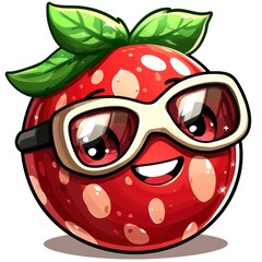 Obraz premium Smiling Cartoon Strawberry Wearing Sunglasses