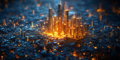 Holographic map featuring smart city data with AI analytics and virtual overlays.