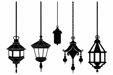 Vintage hanging light vector, Arabic lamp, lanterns silhouette illustration